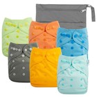 6 Pack Cloth Diaper Covers With Wet Bag - Adjustable  Reusable  Double Gussets F