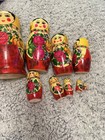 Vintage Russian Nesting Dolls Matryoshka 9 Piece Hand Painted Floral Wood 1990