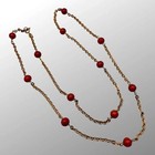 Italian 18k Yellow Gold Over Red Round Cut Coral Bead Station Necklace 18  Chain