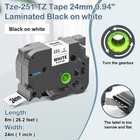 10pk 24mm Tz 251 Tze251 Black On White Label Tape For Brother P-touch Pt2730