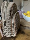 Michael Kors Women   s Signature Medium Sig Jacquard Abbey Brown beige Backpack