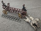Vintage Cast Iron  Kenton Horse Drawn Hook And Ladder Fire Engine 2 Figures