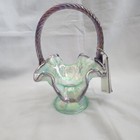 Fenton Willow Green Opalescent Basket 95th Anniversary Tom Fenton Ron Bayles 7in