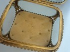 Vintage Gold Ormolu Glass Jewelry Box Beveled Trinket Casket Velvet Lined Ornate