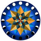 Barn Quilt Sign  16 Point Star Blue Earth Tones Hex Design  Round Metal  6 Sizes