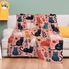 Cute Colorful Cats Fleece Blanket For Girls Curious Kitten Floral