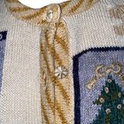 Cascade Blues Vintage Button Front Ugly Christmas Sweater W fabric Buttons Sz L