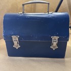 Vintage 1940s Blue Dome Top Metal Lunch Box Pail W  Original Thermos