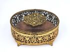 Vtg Golden Gilt Ormolu Filigree Beveled Glass Dresser Box Vanity Jewelry Casket