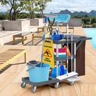 Commercial Janitorial Cleaning Cart On Wheels - Black Housekeeping Caddy With Co