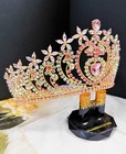 Crystal Heart Tiara  Gold Tiara  Pink Stone Tiara  Bridal Tiara  Birthday Crown