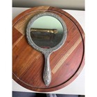 Vintage Silver Plate Hand Mirror   Ornate Floral Repousse Vanity Mirror