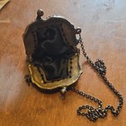 Antique Brass Beaded Mini Coin Purse Evening Bag Clutch Metal Frame Chain Strap