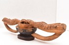 Carved Wood Figural Papua New Guinea Sepik Seremonial Dish Bowl Birds Drinking 