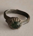 Beautiful Ancient Byzantine Bronze Ring With Green Glass 700-1000 Ad