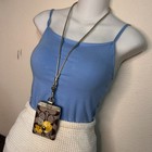 Coach Id Lanyard Leather Card Case Holder Gold Signature Flower Yellow 4899
