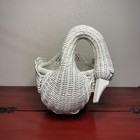 Vintage White Wicker Swan Basket Decorative Centerpiece Boho Cottagecore 16 Inch