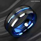8 6mm Tungsten Men s Ring Thin Blue Line-inside Black Brushed Band Atop Jewelry