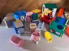Little Tikes  Vintage Blue Roof Dollhouse Loaded W Dolls Furniture Vehicles