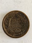 1895 Peru Dos 2 Centavos Radiant Sun Coin Bronze