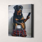 Rottweiler On The Phone On The Toilet Funny Dog Bathroom Canvas Print Wall Art