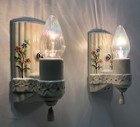 Antique Porcelain Wall Sconce Pair Vtg Ceramic Light Fixture Art Floral Usa  h85