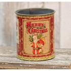 New Farmhouse Merry Christmas Can Santa Galvanized Metal Canister Vtg Style 4 h