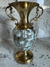 Trio Of Vintage Delft Holland Brass   Marbled Blue Hand Painted Lot Of Vases