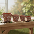 Set Of 4 Talavera Flower Pots   Brown   White Terracotta Planters