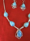 Sterling 925 Larimar Teardrop Necklace Earring Set 18    Blue Silver Jewelry