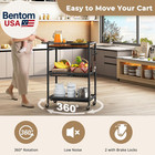 Microwave Kitchen Cart With Push Handle  3 Tier Rolling Cart With 2 Lockable Whe