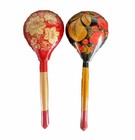 Russian Hand Painted Wood Lacquer Spoon Khokhloma Vintage Set Of 2