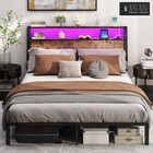 Bed Frame Full queen king Size With 2-tier Storage And Led Lights Headboard Usa