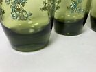 Set Of 4 Vtg Mid Century Modern Tumblers Green Flower Power Glass Retro Heavy