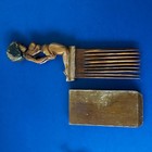 Hand Carved Wood Afro Pick Hair Comb Kneeling Female Figure With Sheath
