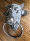 Vintage Large Cast Iron Bulls Head Door Brown Knocker 7   x6    Heavy With Ring