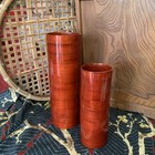 Set Of 2   red Lacquer   bamboo Vases     Vietnam   new   