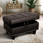 Chic Brown Faux Leather Storage Ottoman Bench With Stylish Nailhead Trim