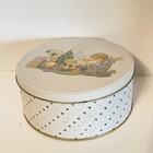 Vtg Enesco Precious Moments Christmas Cute Tin With Small Pitting Round Family