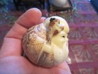 Nwot Hand Carved Oriental asian Bald Man Figurine Signed 2  X 2  Vintage
