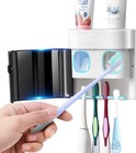 Toothbrush Holder Toothpaste Dispenser Wall Mounted With Cover  4 Slots Tooth   