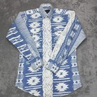 Vtg Panhandle Slim Long Sleeve Western Shirt Mens Medium Usa Made Blue Aztec