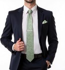 Mens Tie Set Silk Solid Paisley Necktie And Pocket Square Cufflinks Sage Green