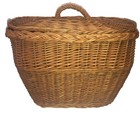 Antique Primitive Large 18  X 15     Wicker Oval Storage Basket With Hinged Lid