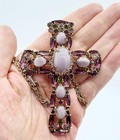 Vintage Alice Caviness Purple Rhinestone   Art Glass Gold Tone Cross Pin pendant