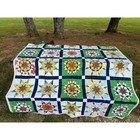 Vintage Eight Point Star Quilt Hand Sewn 70x84 Blue Green Farmhouse Cottage