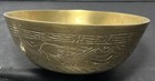 Vintage Brass Bowl Stamped China Fans Birds Etched Very Old Chinese Culture