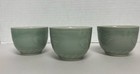 Chinese Celadon Green Porcelain Tea Cups Set Of 3 Embossed Koi Fish Design
