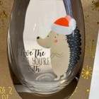 Hedgehog   Bear Christmas Stemless Wine Glass Set Of 2 Santa Hat 22 Oz  New