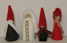 Vtg Swedish Christmas Tomten Nisse Figurine Wood Gnome Elf Knit Hats Lot Of 4